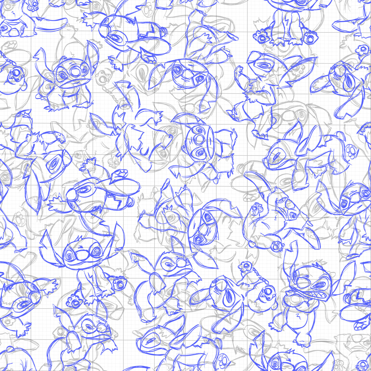 Stitch croquis bleu – Tissu au mètre