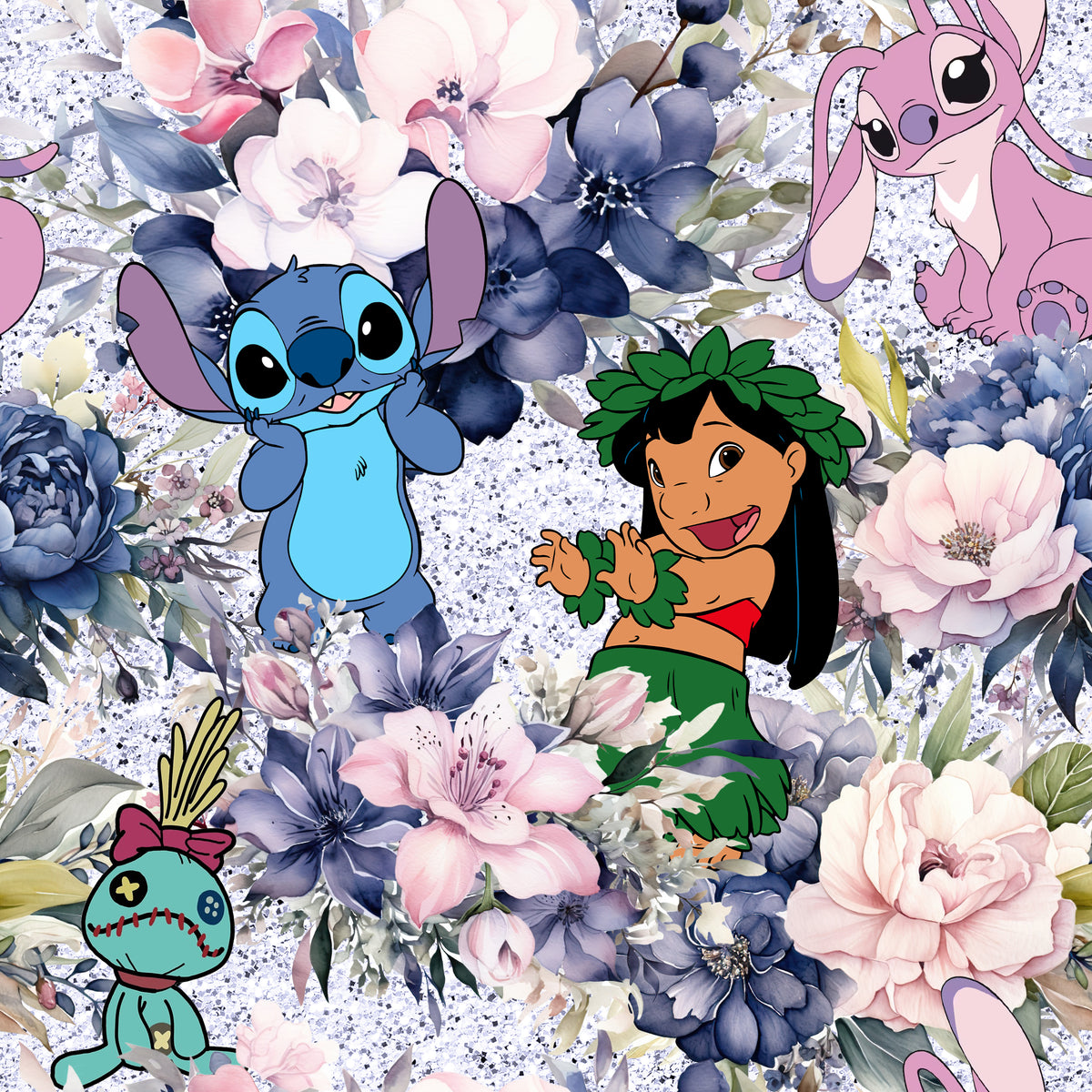 Stitch fleuri – Tissu au mètre