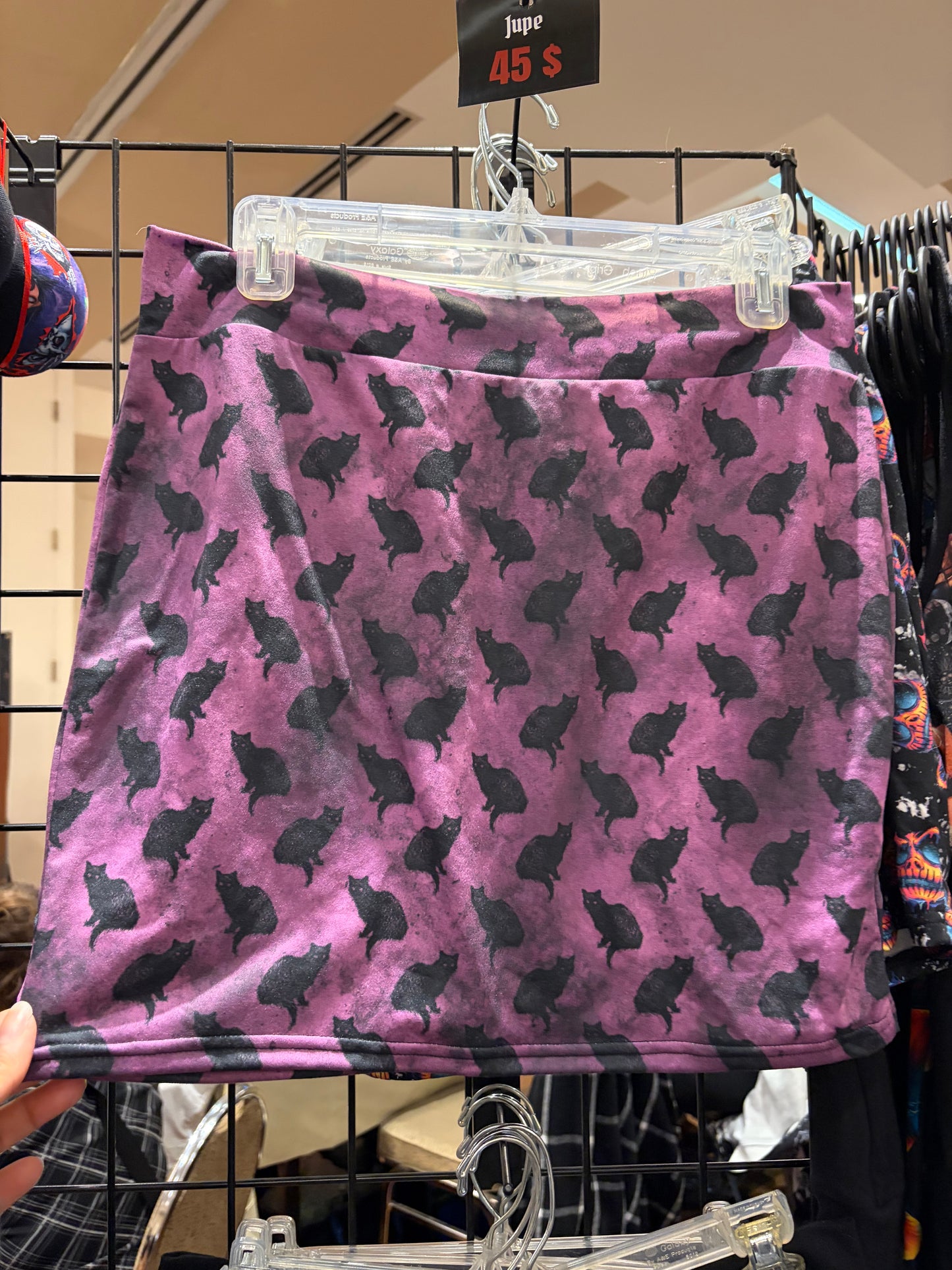 Jupe droite adulte chat fond mauve