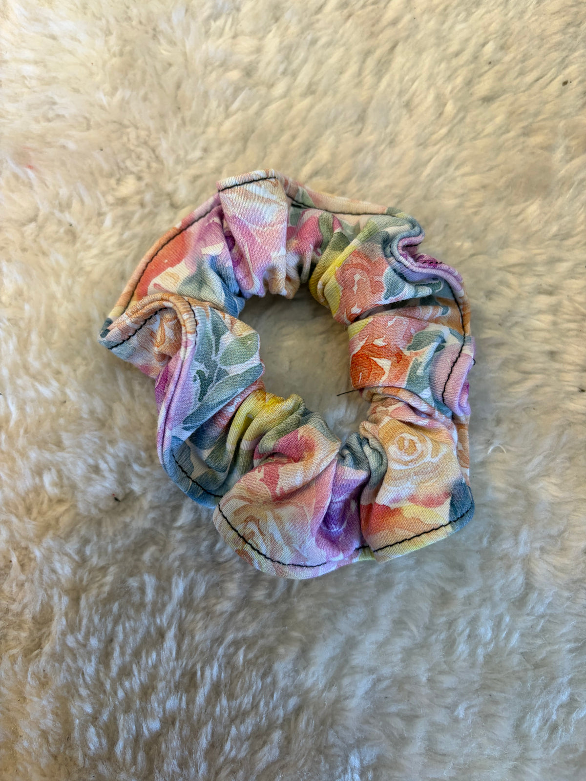 Chouchou à cheveux motif fleurs pastel