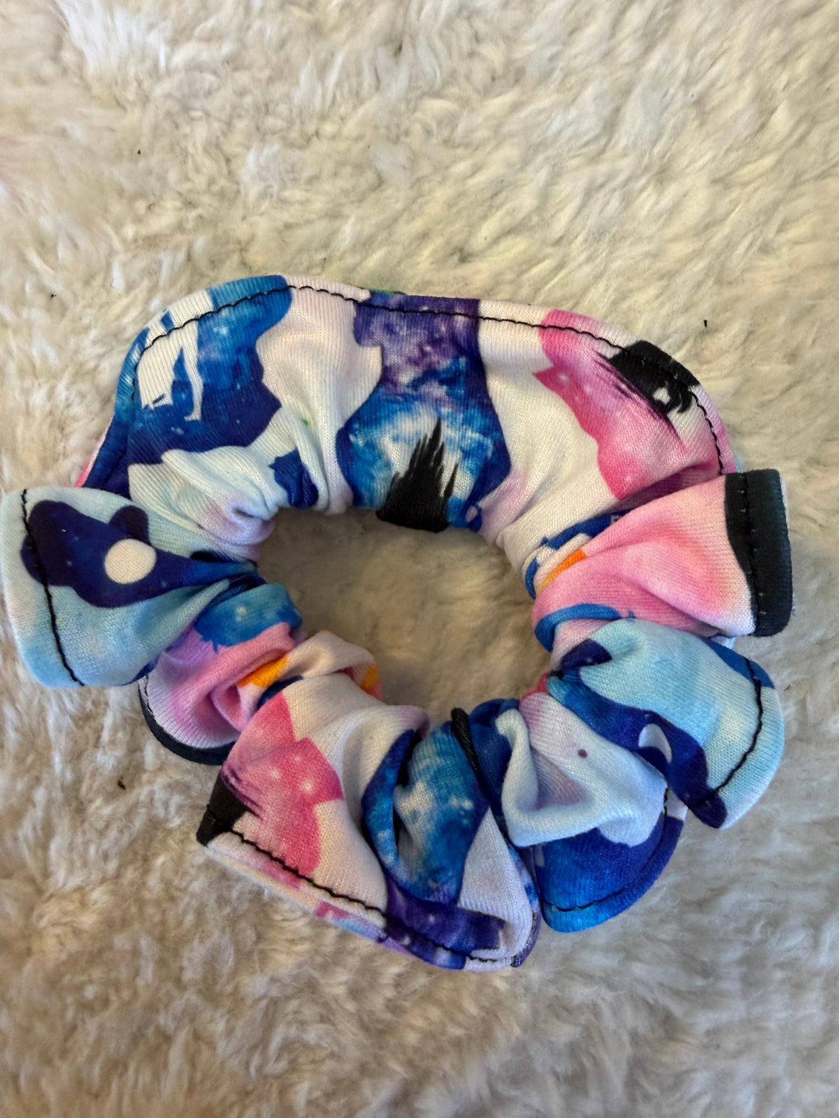 Chouchou à cheveux motif galaxie pastel bleu et rose