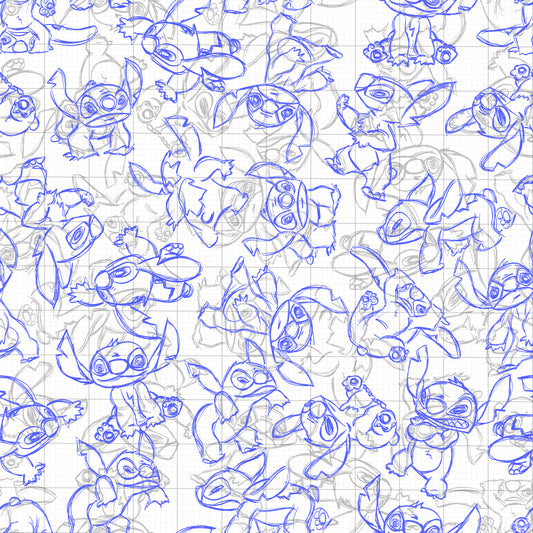 Stitch croquis bleu – Tissu au mètre