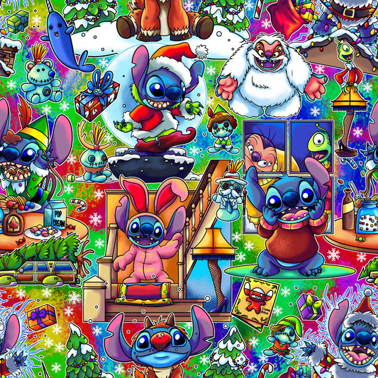 Stitch Noël multicolore – Tissu au mètre